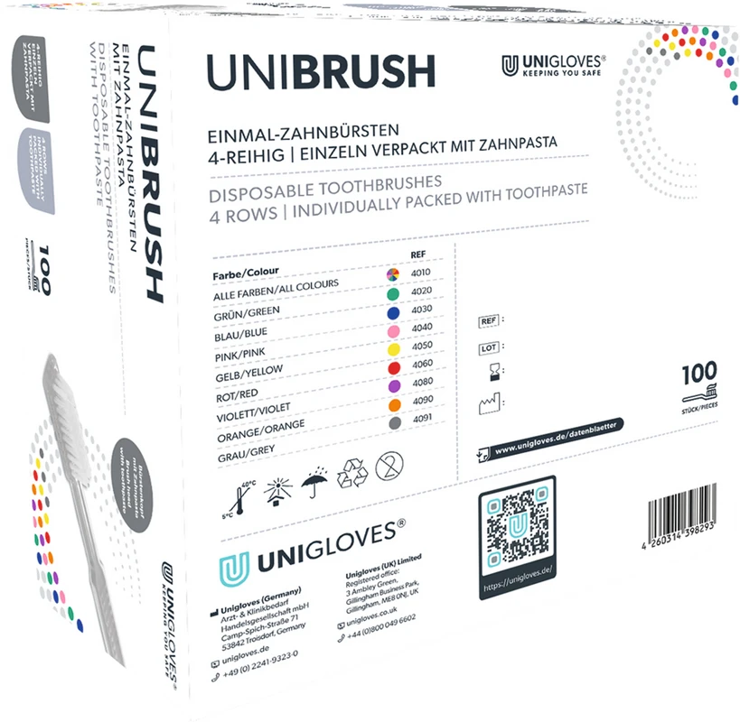 UNIBRUSH Einmal Zahnbürsten Box 100 Stück orange