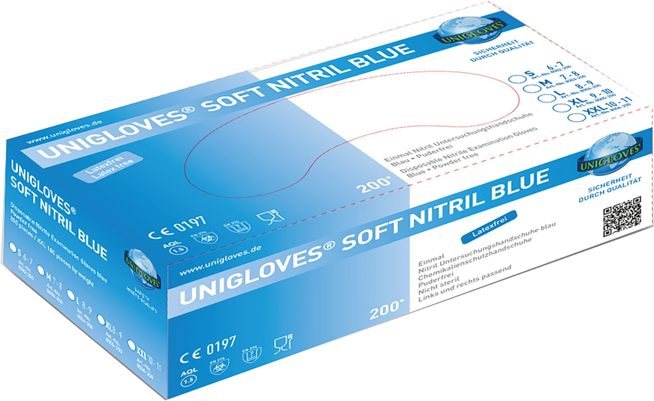 SOFT NITRIL BLUE 200 Packung 200 Stück puderfrei, blau, XL