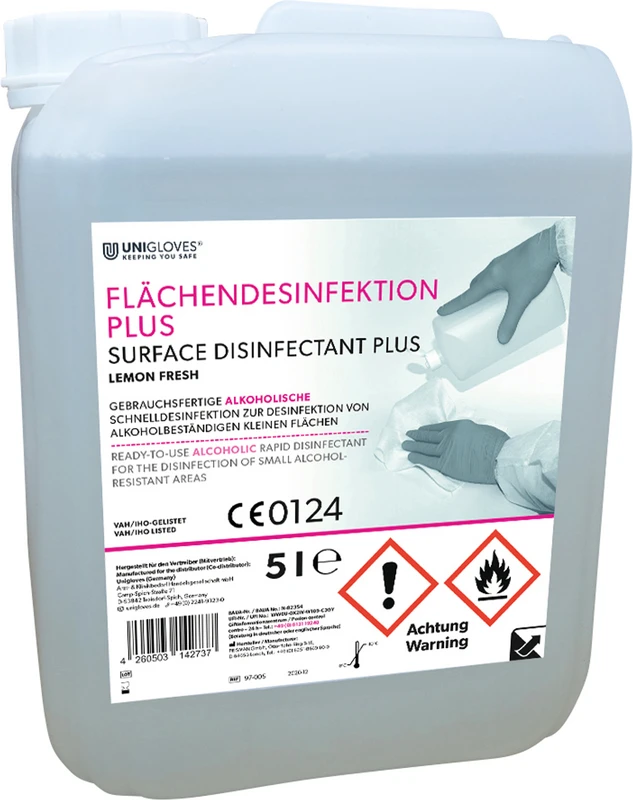 UNIGLOVES Flächendesinfektion PLUS Kanister 5 Liter lemon fresh