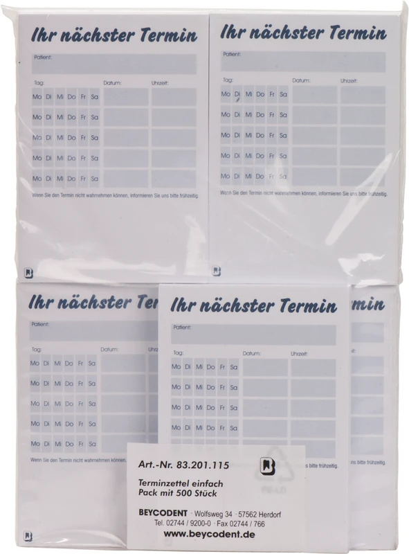 Patienten-Terminzettel Packung 5 x 100 Blatt