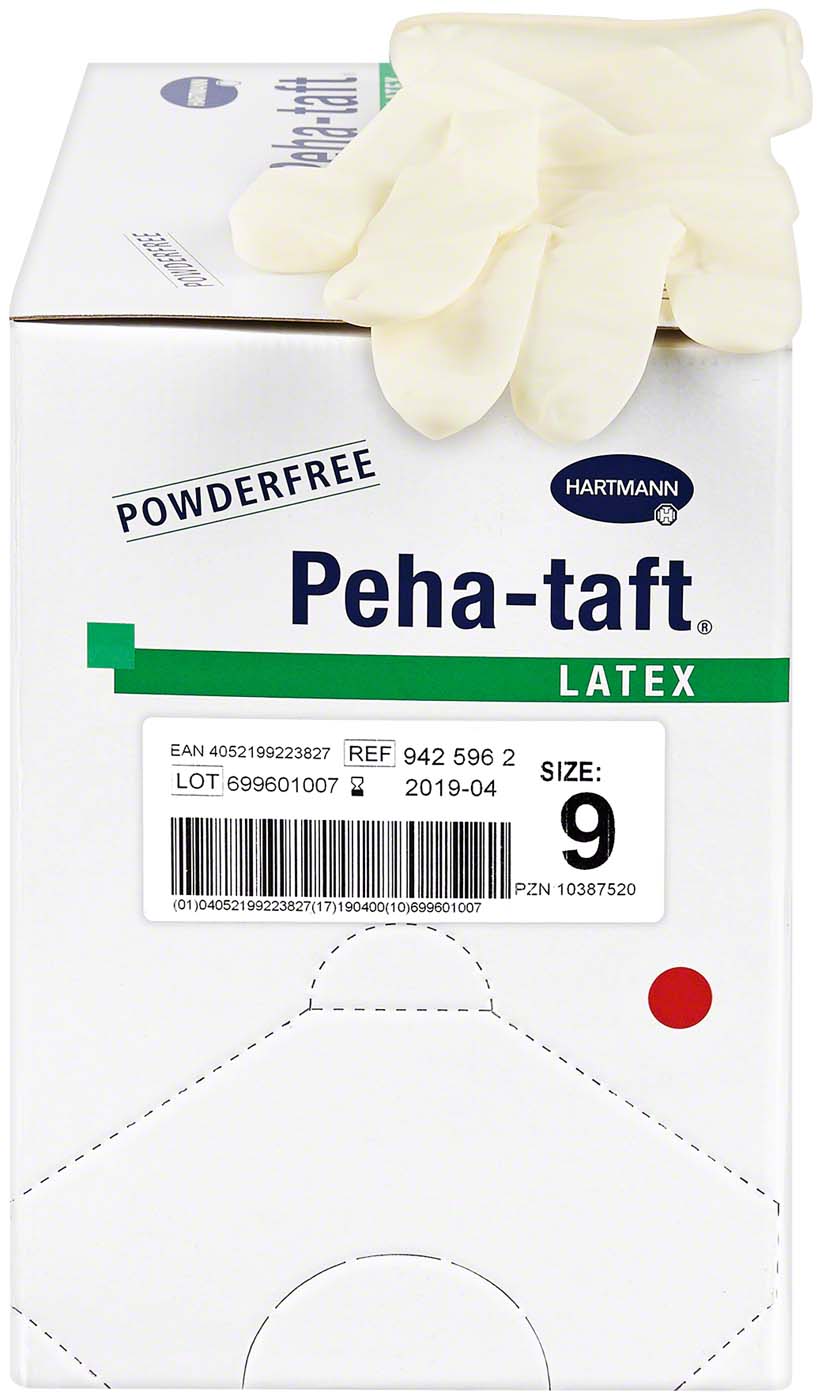 Peha-taft® Latex POWDERFREE – Packung 50 Paar Gr. 9