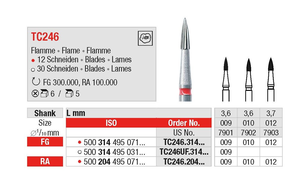 Hartmtall-Finierer TC246 Flamme Ø 009, 010, 012 im Schaft 314 / FG oder 204 / RA