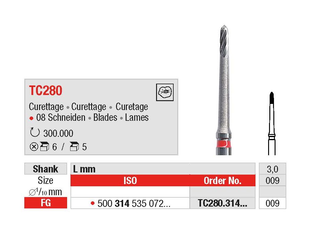 Hartmetall-Finierer TC280 Curettage – Ø 009. Schaft 314 / FG