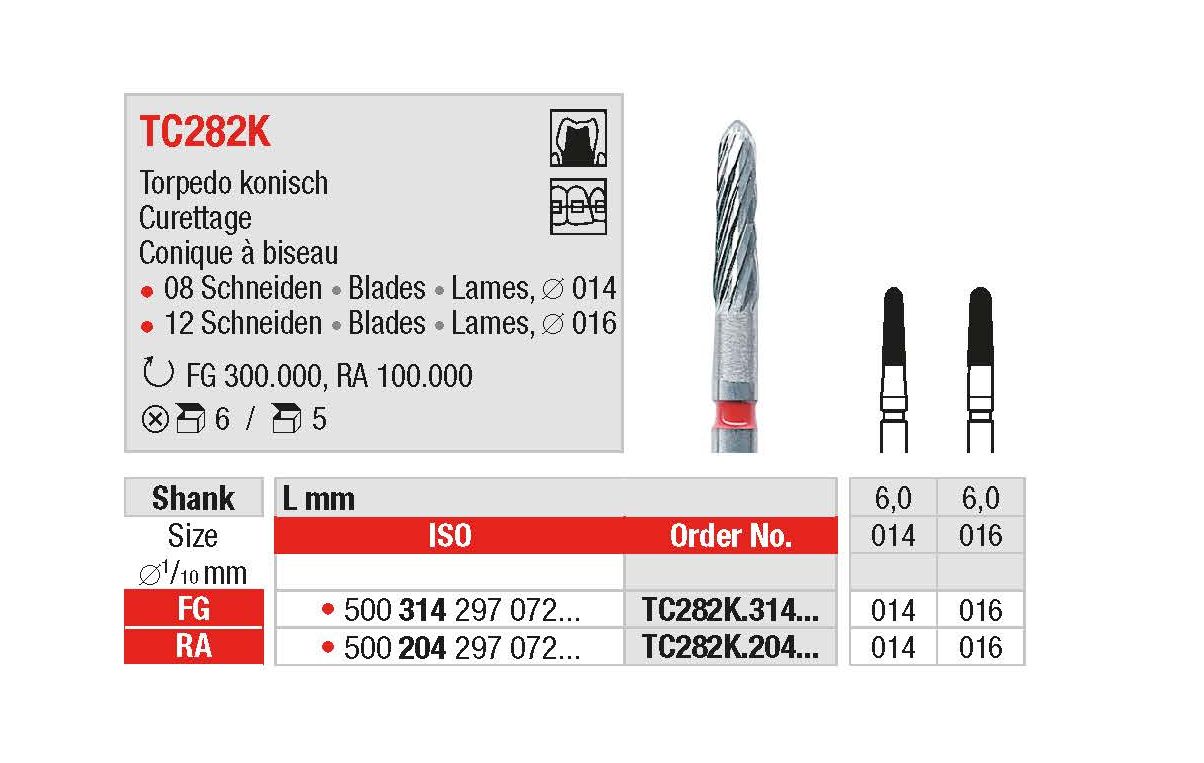 Hartmetall-Finierer TC282K Torpedo konisch – Ø 014, 016 – Schaft 314 / FG und 204 / RA