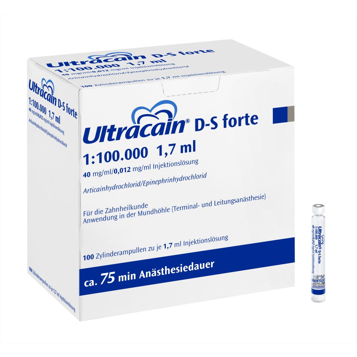 Ultracain D-S Forte 1:100.000, blau, 100 Zylinderampullen à 1,7 ml