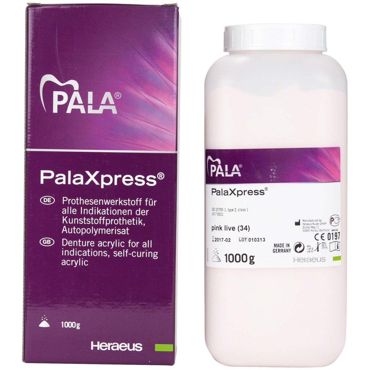 PalaXpress Pulver, Prothesenwerkstoff, pink live, Packung à 1000 g